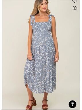 Pinkblush Blue Floral Tie-Shoulder Smocked Midi Dress
